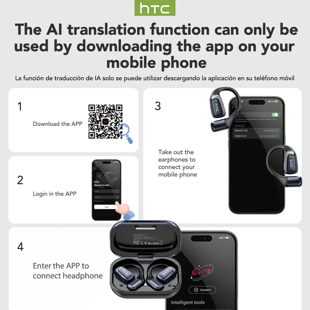 Auriculares deportivos inalámbricos con traductor de IA - Auriculares Bluetooth con pantalla táctil LCD y micrófono HD | Selección de FunWearCode