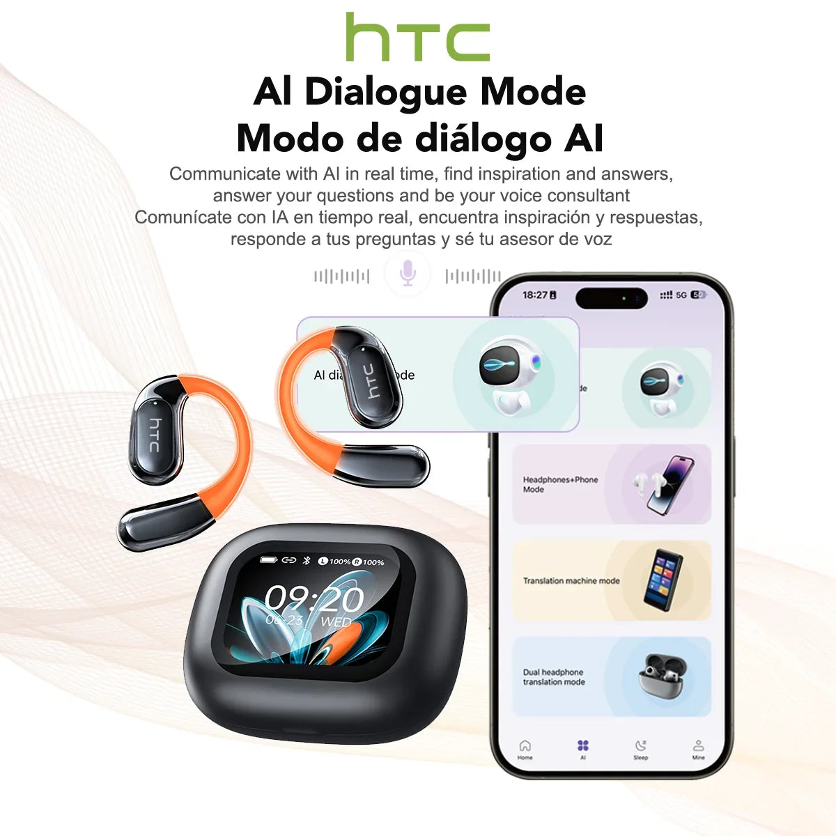 AI Translator Sports Wireless Earbuds - LCD Touch Screen Glowing Earhook | FunWearCode's Selection