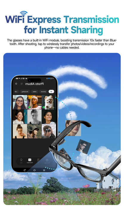 Gafas de sol inteligentes unisex mejoradas - Cámara, video, interacción con IA, traducción, llamadas Bluetooth | Selección de FunWearCode