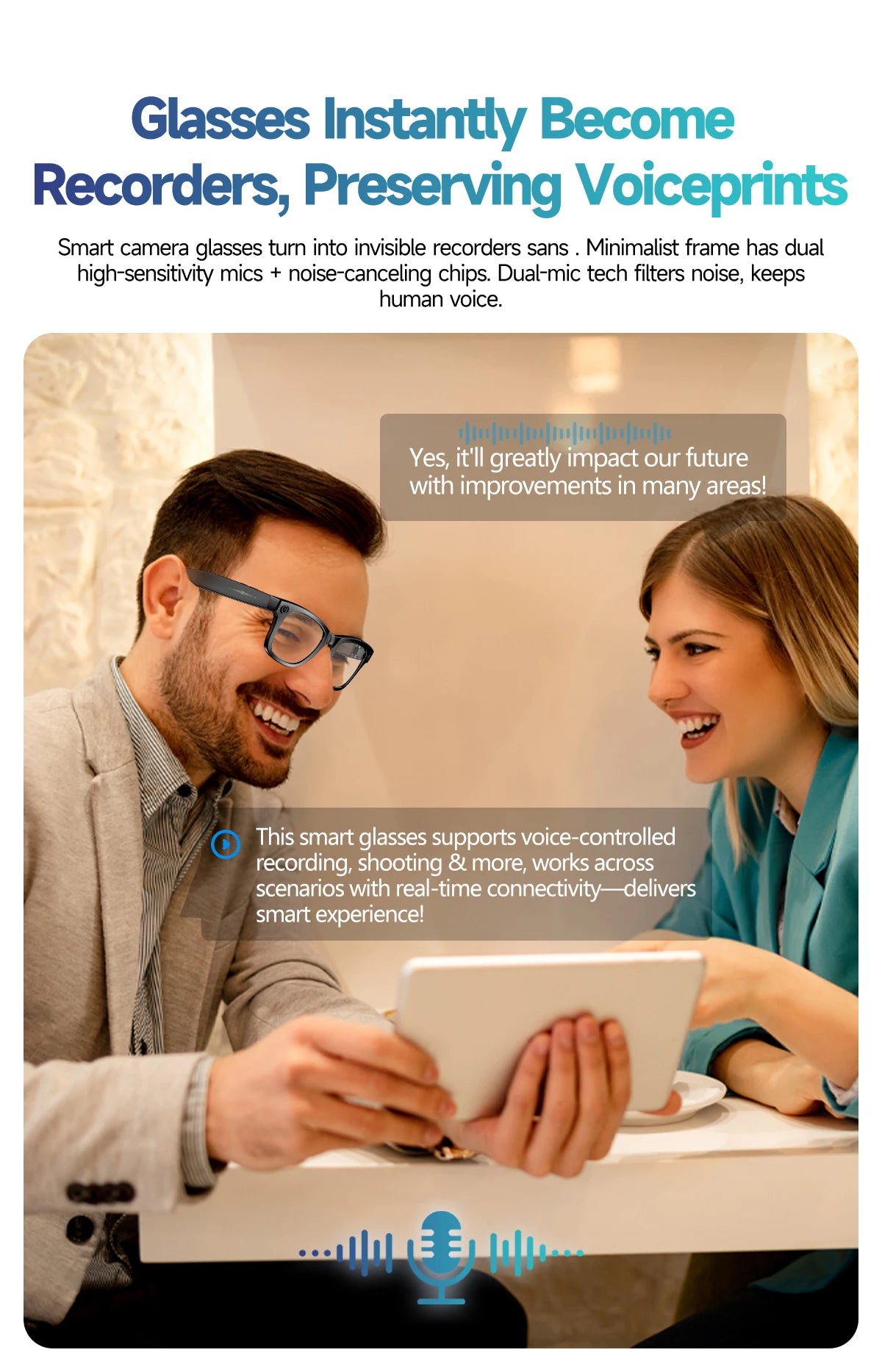 Gafas de sol inteligentes unisex mejoradas - Cámara, video, interacción con IA, traducción, llamadas Bluetooth | Selección de FunWearCode