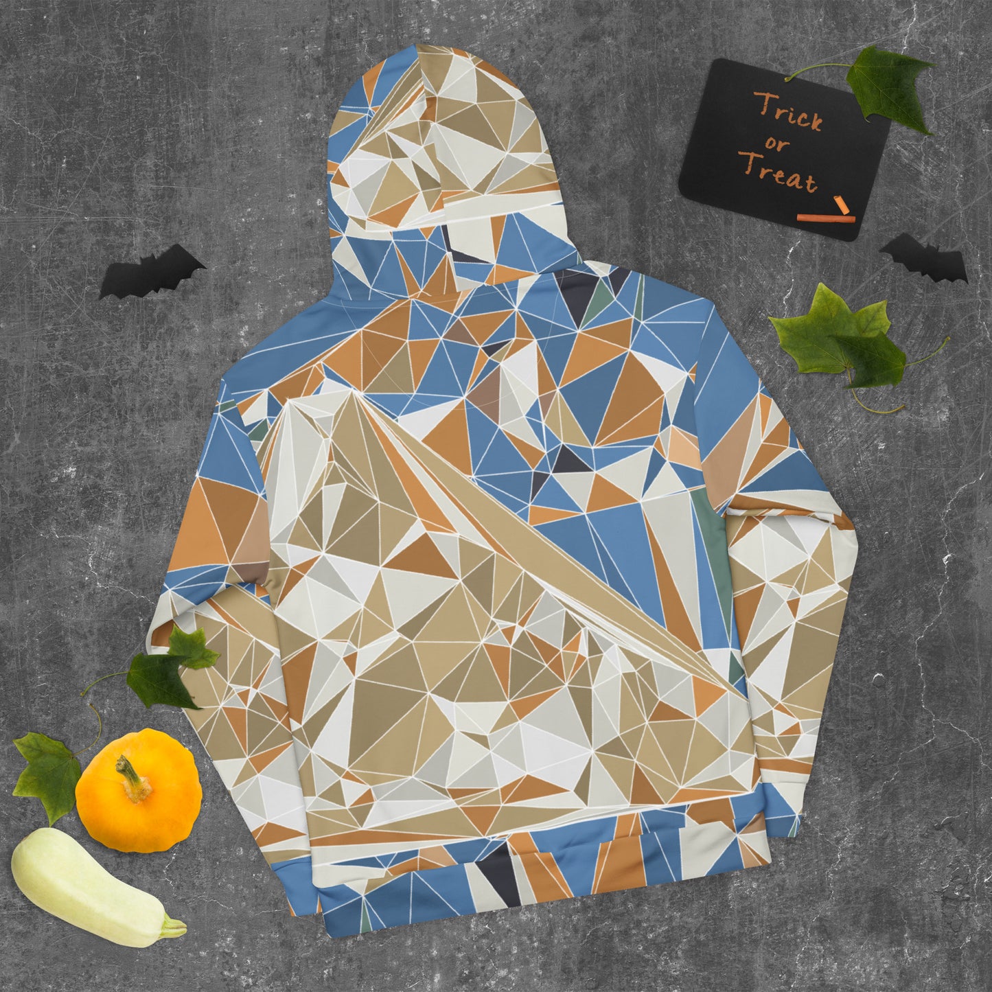 Sudadera con capucha unisex de estampado total reciclada - Diseño geométrico poligonal del Monte Fuji | FunWearCode