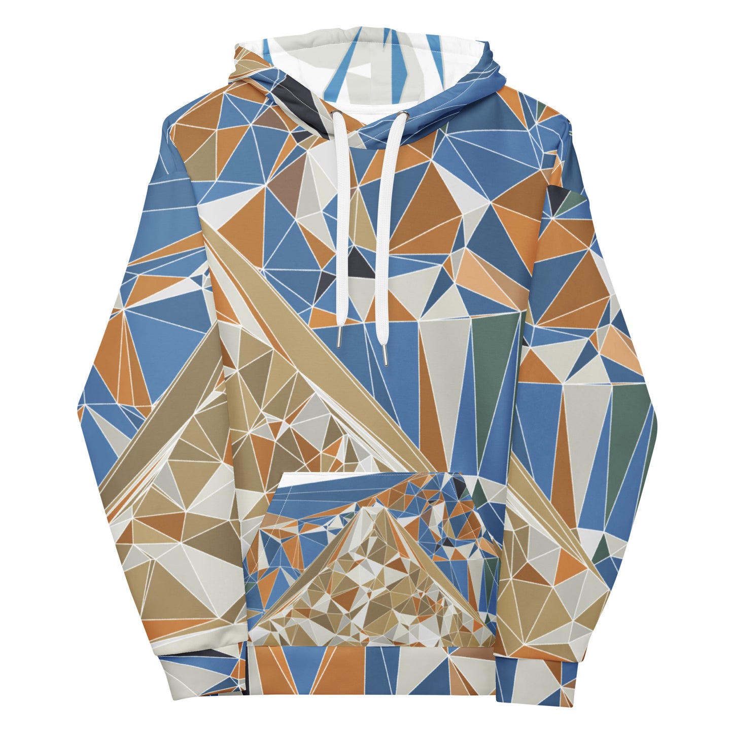 Sudadera con capucha unisex de estampado total reciclada - Diseño geométrico poligonal del Monte Fuji | FunWearCode
