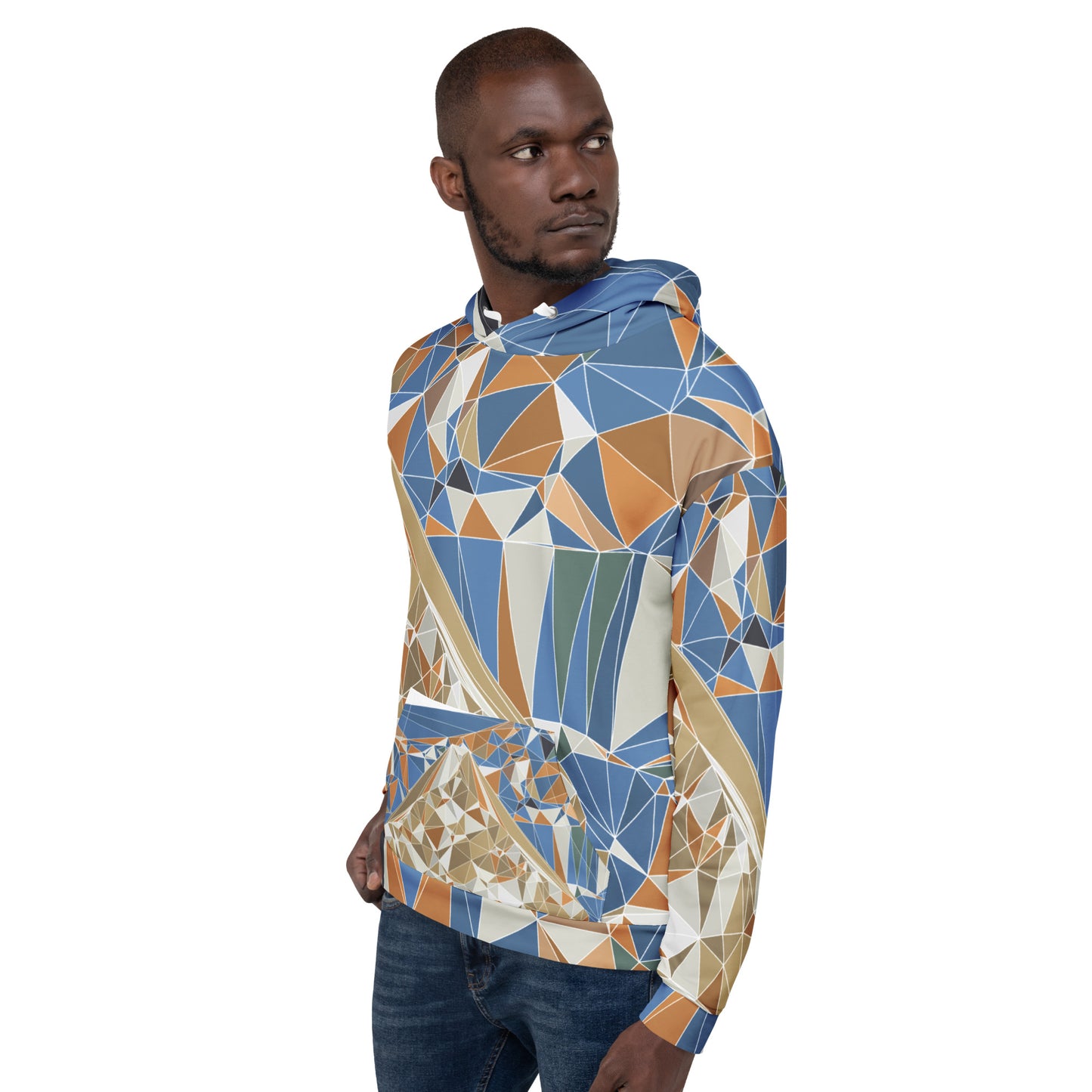 Sudadera con capucha unisex de estampado total reciclada - Diseño geométrico poligonal del Monte Fuji | FunWearCode