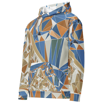 Sudadera con capucha unisex de estampado total reciclada - Diseño geométrico poligonal del Monte Fuji | FunWearCode