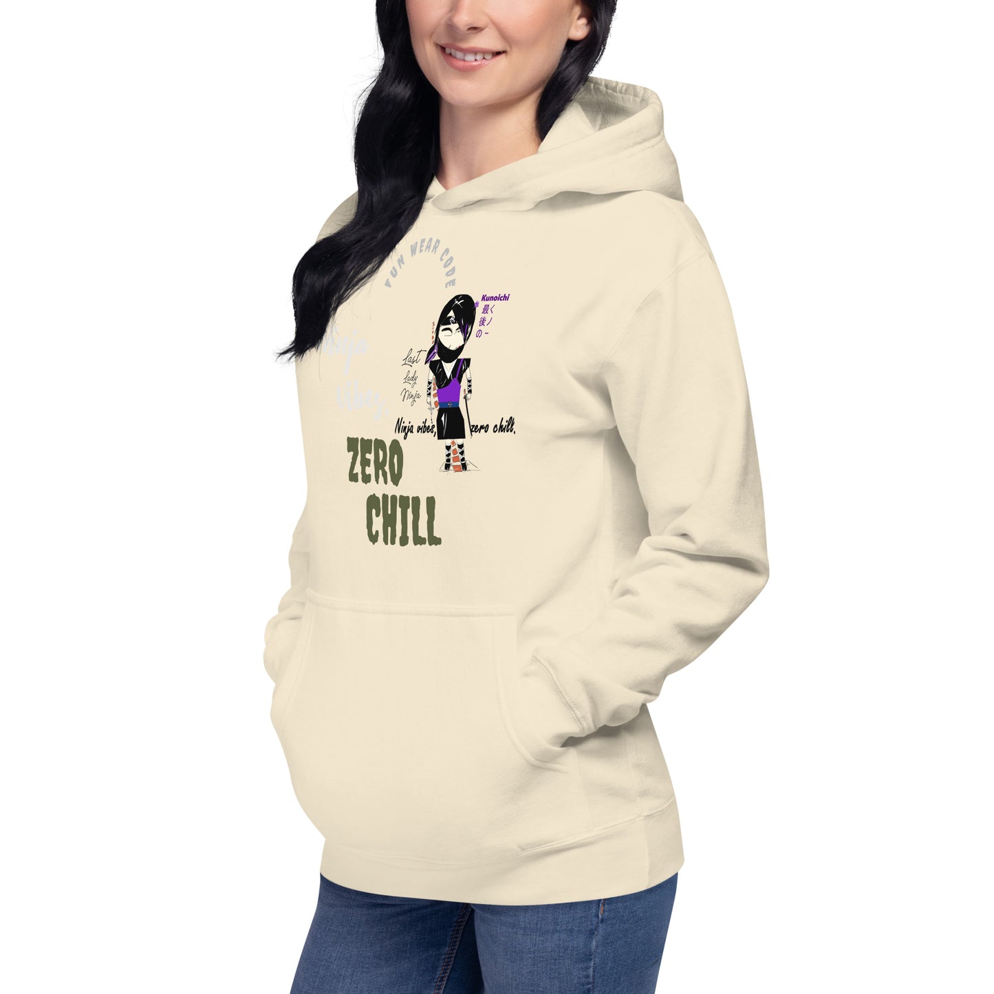 Sudadera con capucha suave y cálida – Diseño gráfico de Lady Ninja para mujer | FunWearCode