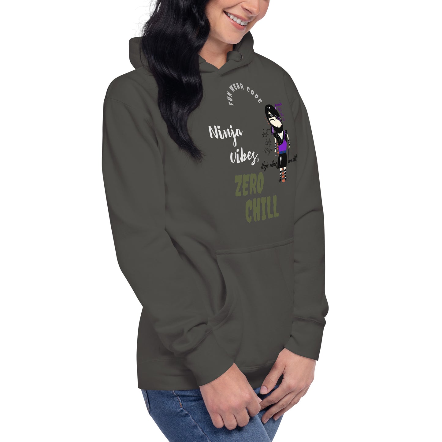 Sudadera con capucha suave y cálida – Diseño gráfico de Lady Ninja para mujer | FunWearCode