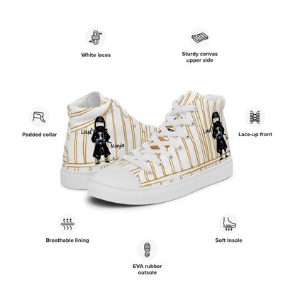 Men’s high top canvas shoes | Last ninja design (Yellow strip) | FunWearCode