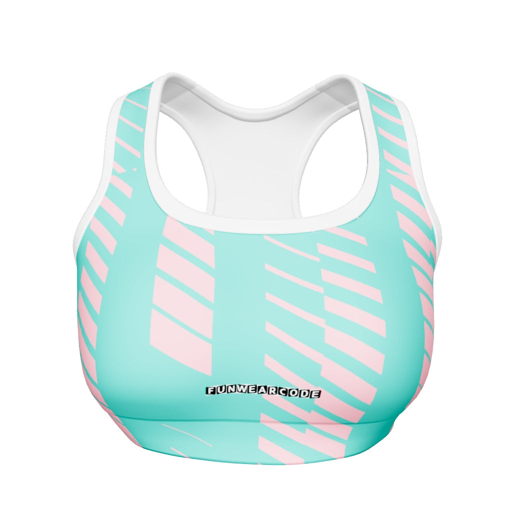 Padded Sports Bra | Sports yoga green pink stripe bra | Funwearcode