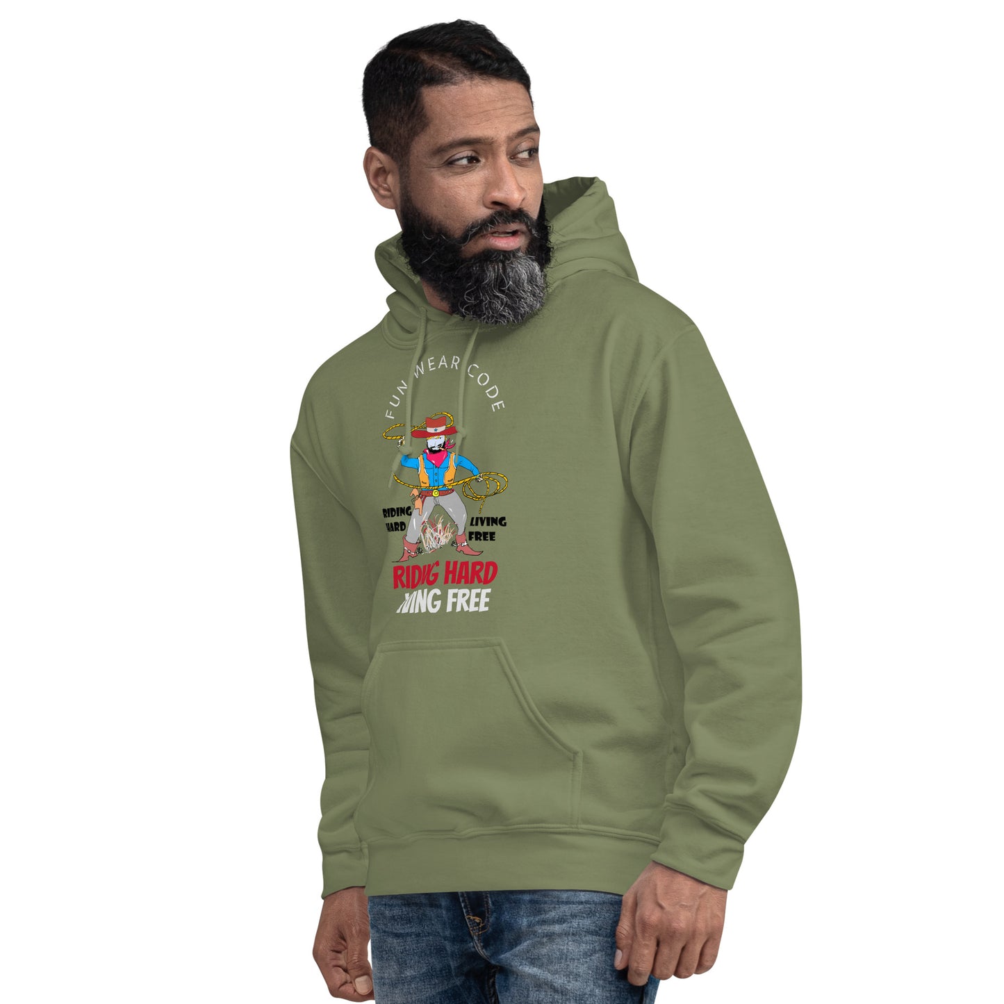 Sudadera con capucha unisex de vaquero con diseño vintage estilo western | FunWearCode