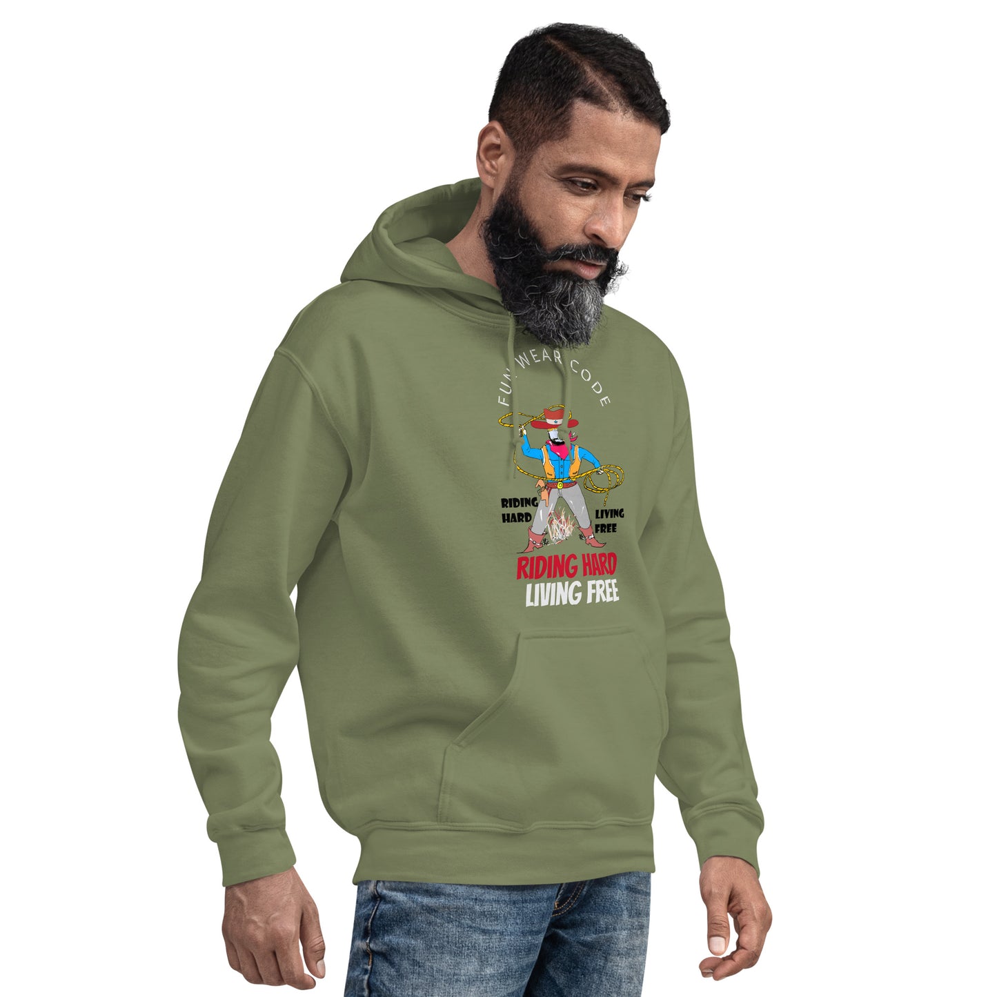 Sudadera con capucha unisex de vaquero con diseño vintage estilo western | FunWearCode