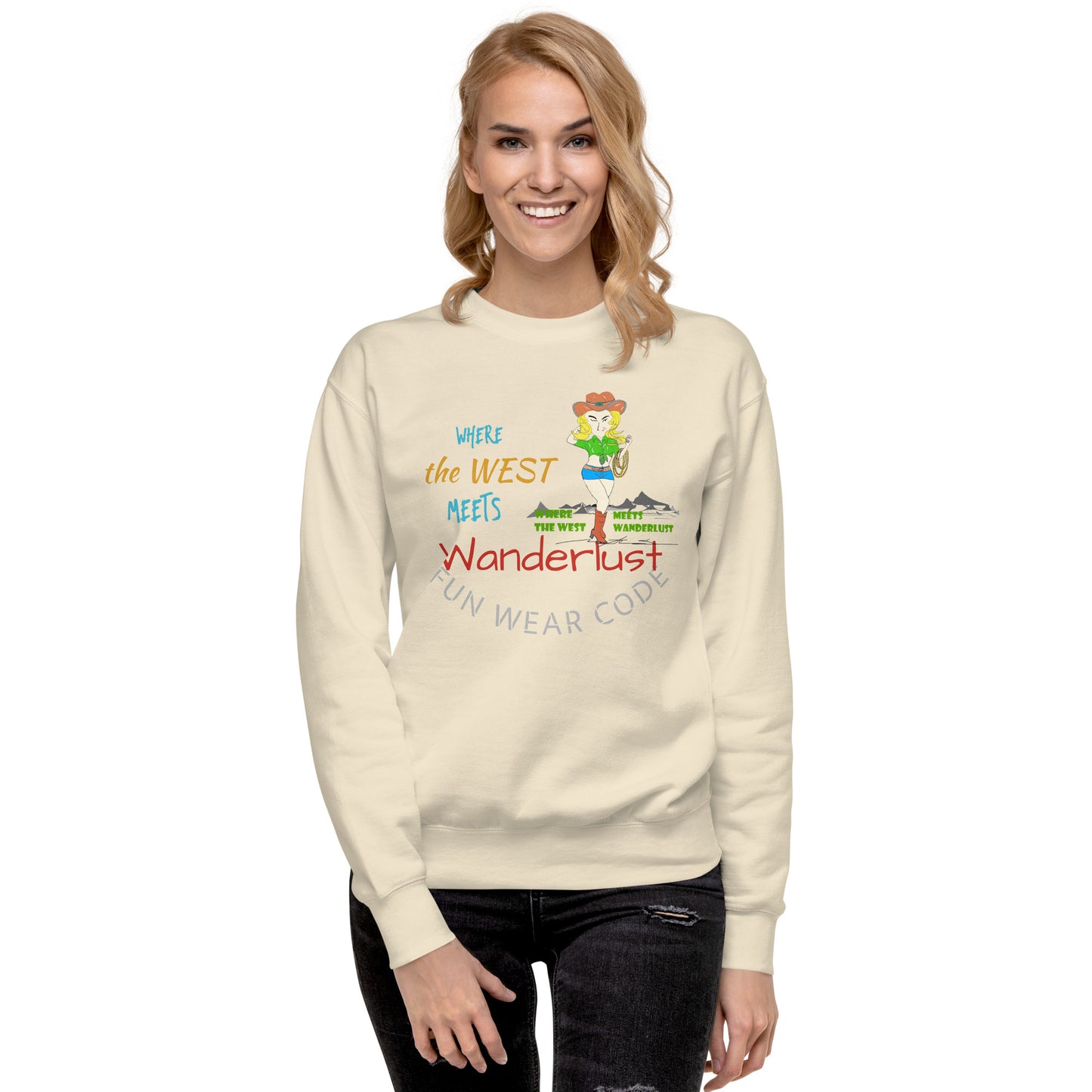 Premium Cozy Long Sleeve T-shirt – Classic Cowgirl Graphic Sweatshirt | FunWearCode
