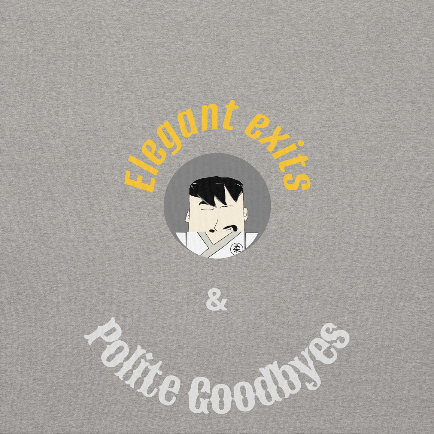 Gray album cover with 'Elegant Exits & Polite Goodbyes' text and a stylized face illustration.