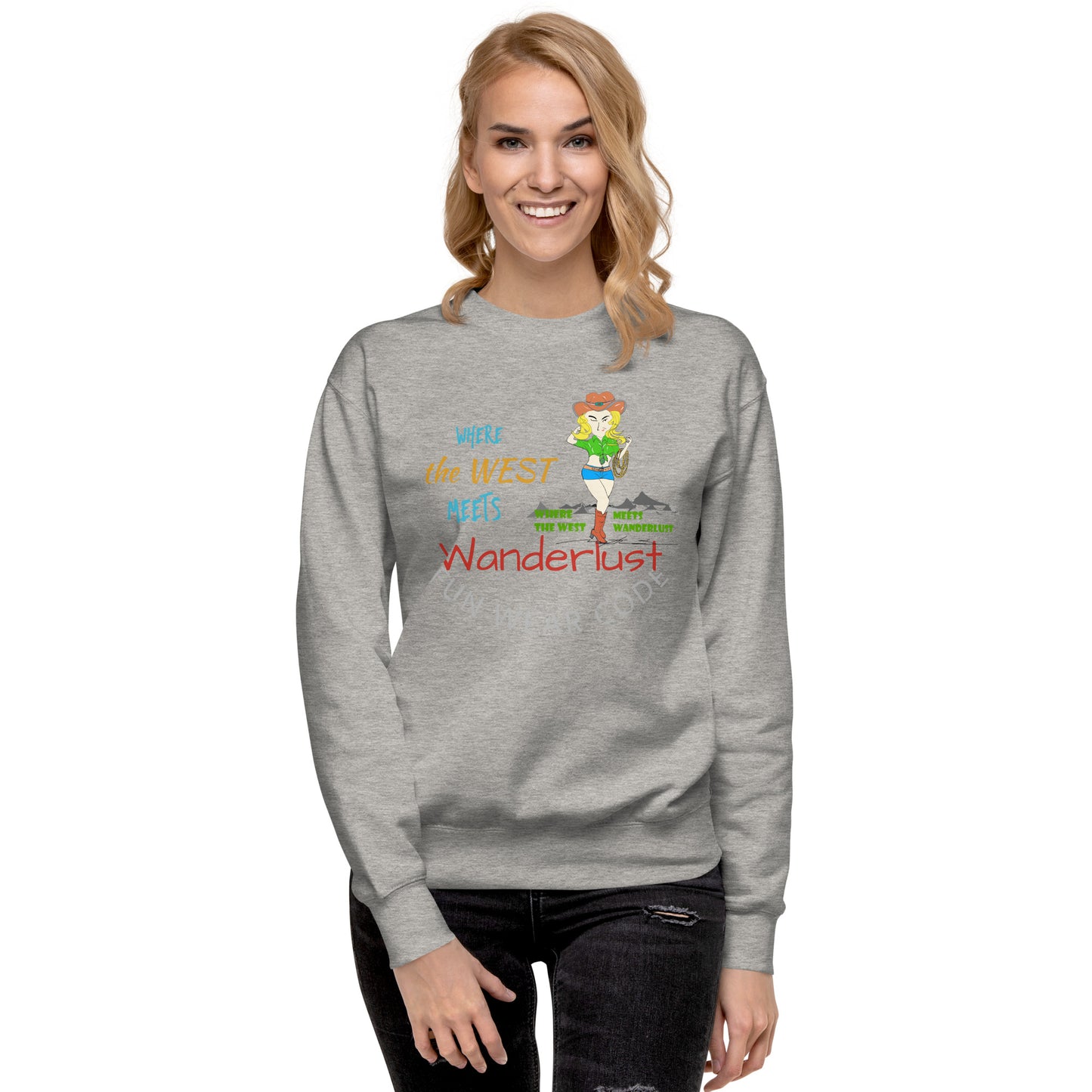 Premium Cozy Long Sleeve T-shirt – Classic Cowgirl Graphic Sweatshirt | FunWearCode