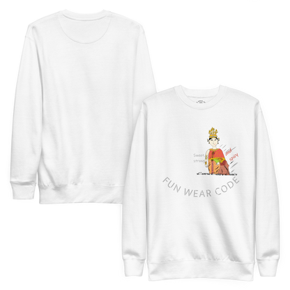 White sweatshirt with a Thai lady graphic design and text 'FUN WEAR CODE' on the front and text on the back, displayed on a white background.